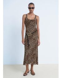 Mango - Robe Midi Léopard Noir - Lyst