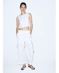 Mango - Haut En Coton Brodé Floral Blanc - Lyst