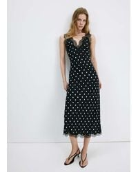 Mango - Polka Dot Dress With Lace Detail - Lyst