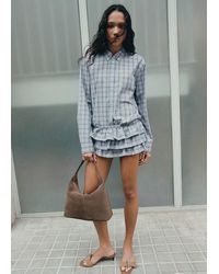 Mango - Ruffled Checked Mini Shorts - Lyst