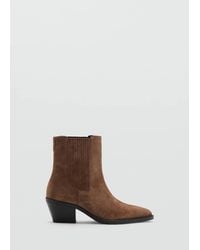 Mango - Rauleder-Stiefelette Mit Blockabsatz Tobacco-Braun - Lyst