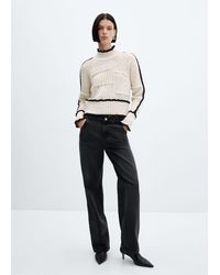 Mango - Cable-knit Sweater With Contrasting Trim Off - Lyst