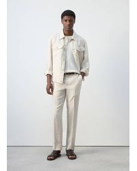 Mango - Regular Fit 100% Linen Striped Trousers - Lyst