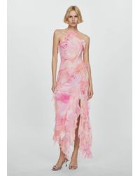 Mango - Ruffled Floral Print Dress Pastel - Lyst