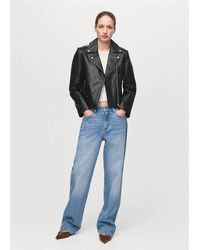 Mango - Leather Biker Jacket - Lyst