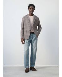 Mango - 100% Linen Prince Of Wales Check Jacket - Lyst