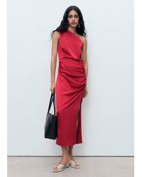 Mango - Asymmetrical Satin Dress With Side Slits - Lyst