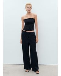 Mango - Linen-Blend Elastic Waist Trousers - Lyst