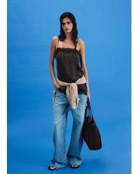 Mango - Satin Lace Top - Lyst