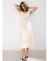 Mango - Linen Midi-Dress With Belt - Lyst