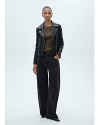 Mango - Leather Biker Jacket - Lyst