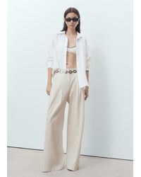 Mango - Wide-Leg Striped Trousers - Lyst