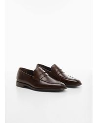 Mango - Aged-leather Loafers - Lyst