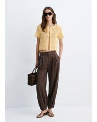 Mango - Scalloped Openwork Knit Cardigan - Lyst