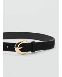 Mango - Leather Belt With Oval Buckle - Lyst