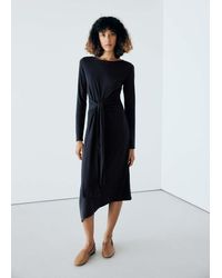 Mango - Knitted Dress With Tie Detail - Lyst