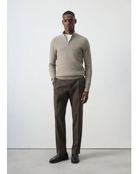 Mango - Fine-Knit Sweater With Zip Mink - Lyst