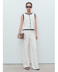 Mango - Knitted Vest With Contrast Detail Ecru - Lyst