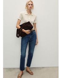 Mango - Jean Mom2000 Mom Taille Haute Bleu Foncé - Lyst