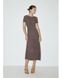 Mango - Printed Dress With Draped Detail - Lyst