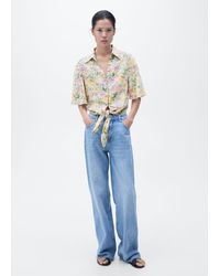 Mango - Floral Linen Shirt With Knot Detail - Lyst