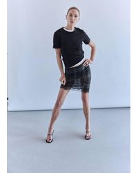 Mango - Linen Blend Checked Skirt - Lyst