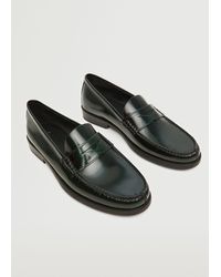 Mango Leather Penny Loafers Dark - Green