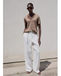 Mango - V-Neck Linen T-Shirt - Lyst