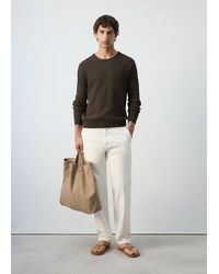 Mango - Ribbed Cotton-Linen Blend Sweater - Lyst