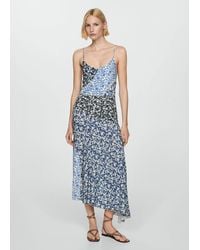 Mango - Printed Dress With Contrast Stitching - Lyst