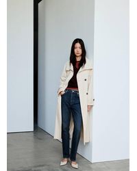 Mango - Long Funnel Neck Belted Trench Coat - Lyst