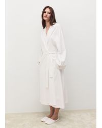 Mango - Robe De Chambre En Coton Avec Dentelle Blanc - Lyst