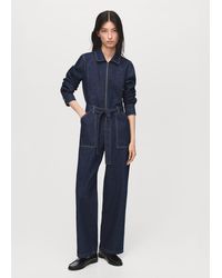 Mango - Abito A Tuta Denim Cintura Blu - Lyst