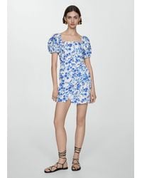 Mango - Printed Dress With Balloon Sleeves Off - Lyst