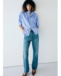 Mango - Striped Shirt With Stand-Up Collar - Lyst