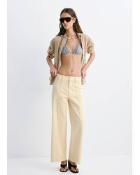 Mango - High-Waisted Wide Leg Jeans With Stitching - Lyst