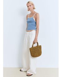 Mango - Knitted Top With Contrasting Trim - Lyst