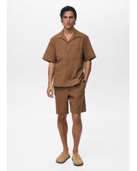 Mango - Linen Shirt With Bowling Collar And Pocket - Lyst