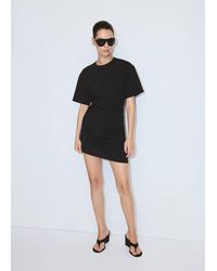 Mango - Cotton Dress With Gathered Sides - Lyst