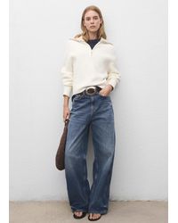Mango - Pull Col Contrasté À Zip Gris Clair/Pastel - Lyst