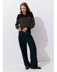 Mango - Pull-Over Zippé Rayures Marron - Lyst