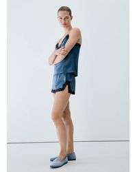 Mango - Silk Top With Contrasting Lace - Lyst