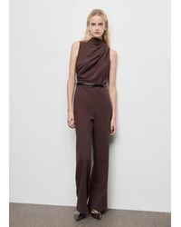 Mango - Long Jumpsuit With Draped Neck And Belt - Lyst