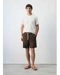 Mango - Cotton-Linen Blend Bermuda Shorts With A Drawstring - Lyst
