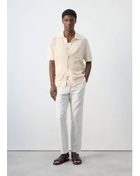 Mango - Slim Fit Cropped Linen-Cotton Trousers - Lyst