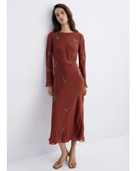 Mango - Embroidered Crystal Dress With Flared Sleeves - Lyst