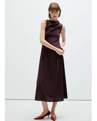 Mango - Textured Dress With Gathered Details - Lyst