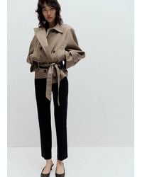 Mango - Short Checked Trench Coat With Belt - Lyst