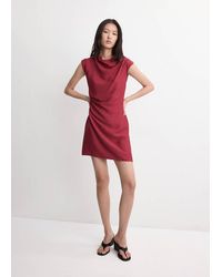 Mango - Robe Courte Asymétrique Drapée Grenat - Lyst