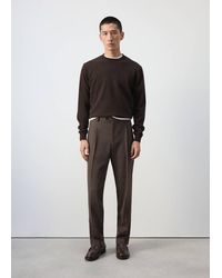Mango - Regular Fit Wool Blend Trousers With Pleats - Lyst